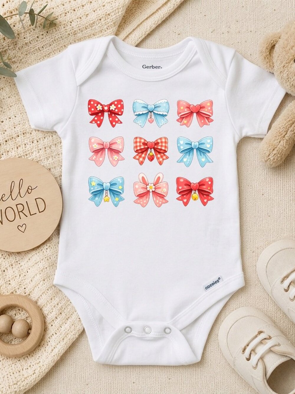 Patriotic Coquette Bows Baby Girl 4th of July Gift ONESIE®